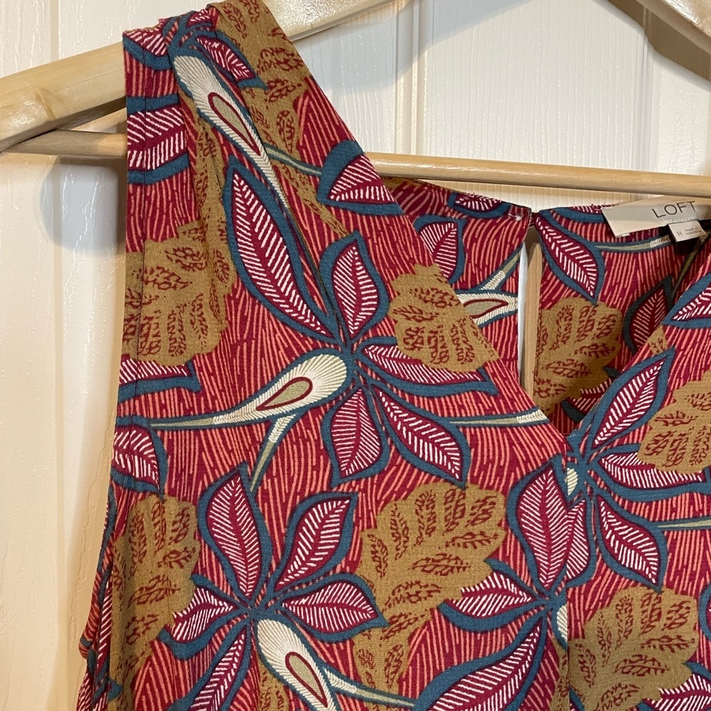 LOFT tropical floral print shell tank blouse sz M - Picture 3 of 9